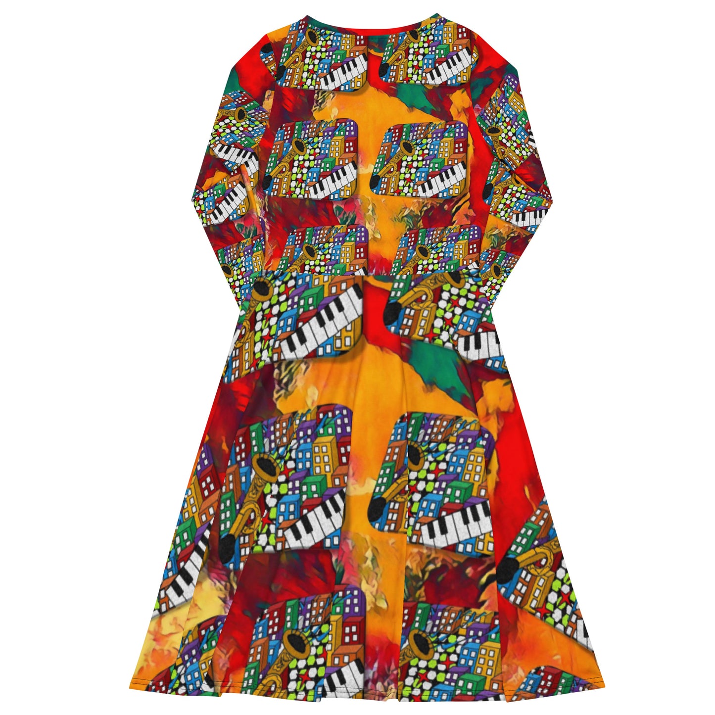 Sample All-over print long sleeve midi dress