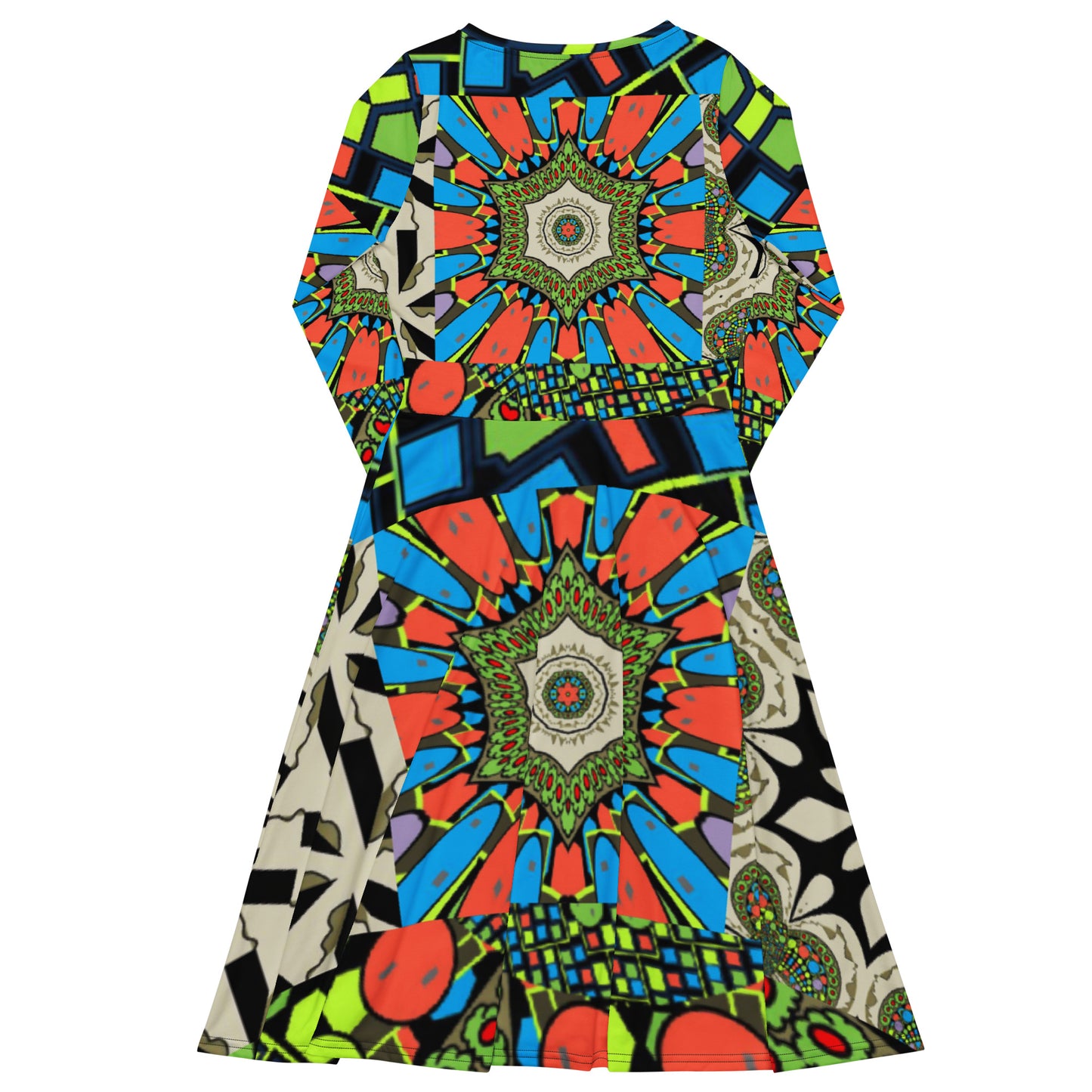 All-over print long sleeve midi dress