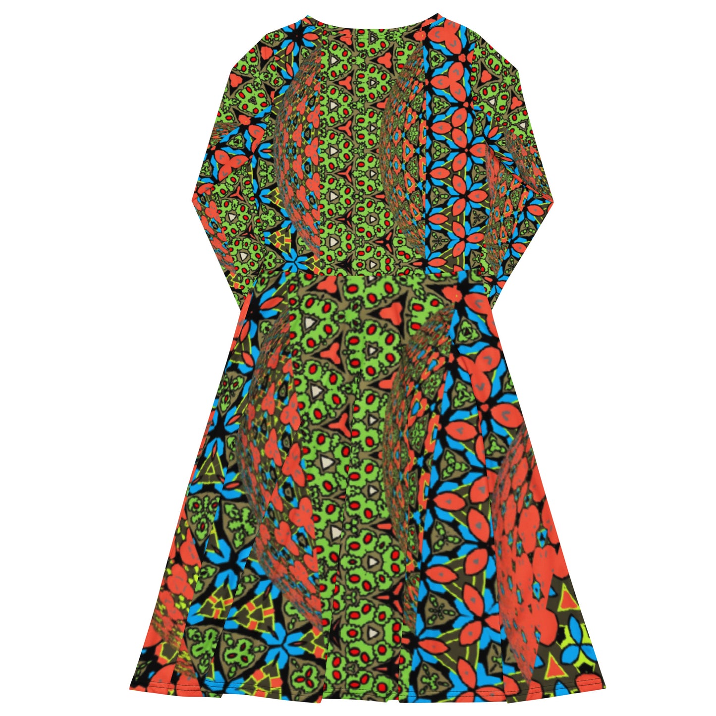 All-over print long sleeve midi dress