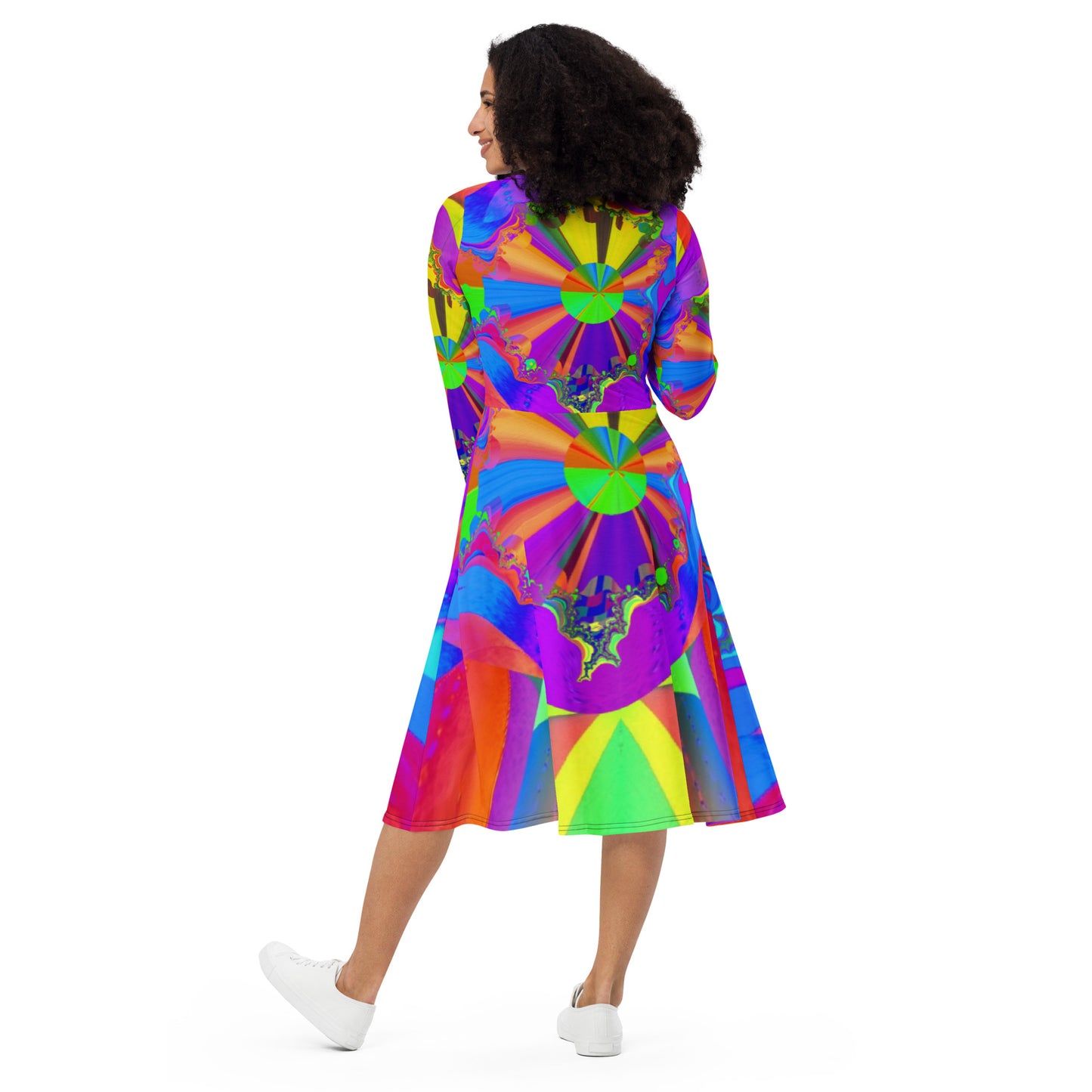 All-over print long sleeve midi dress