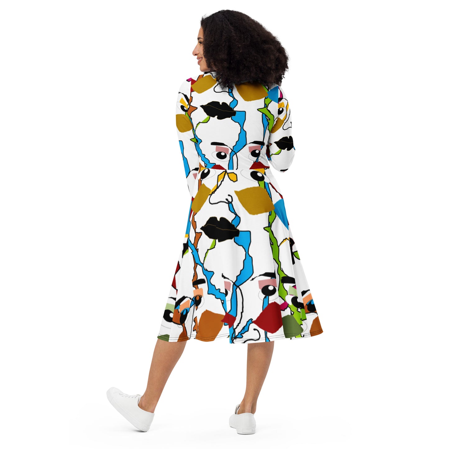 All-over print long sleeve midi dress