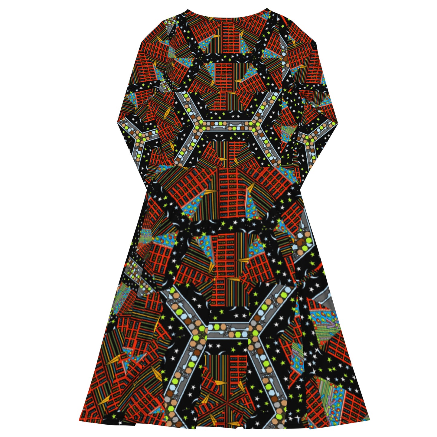 All-over print long sleeve midi dress