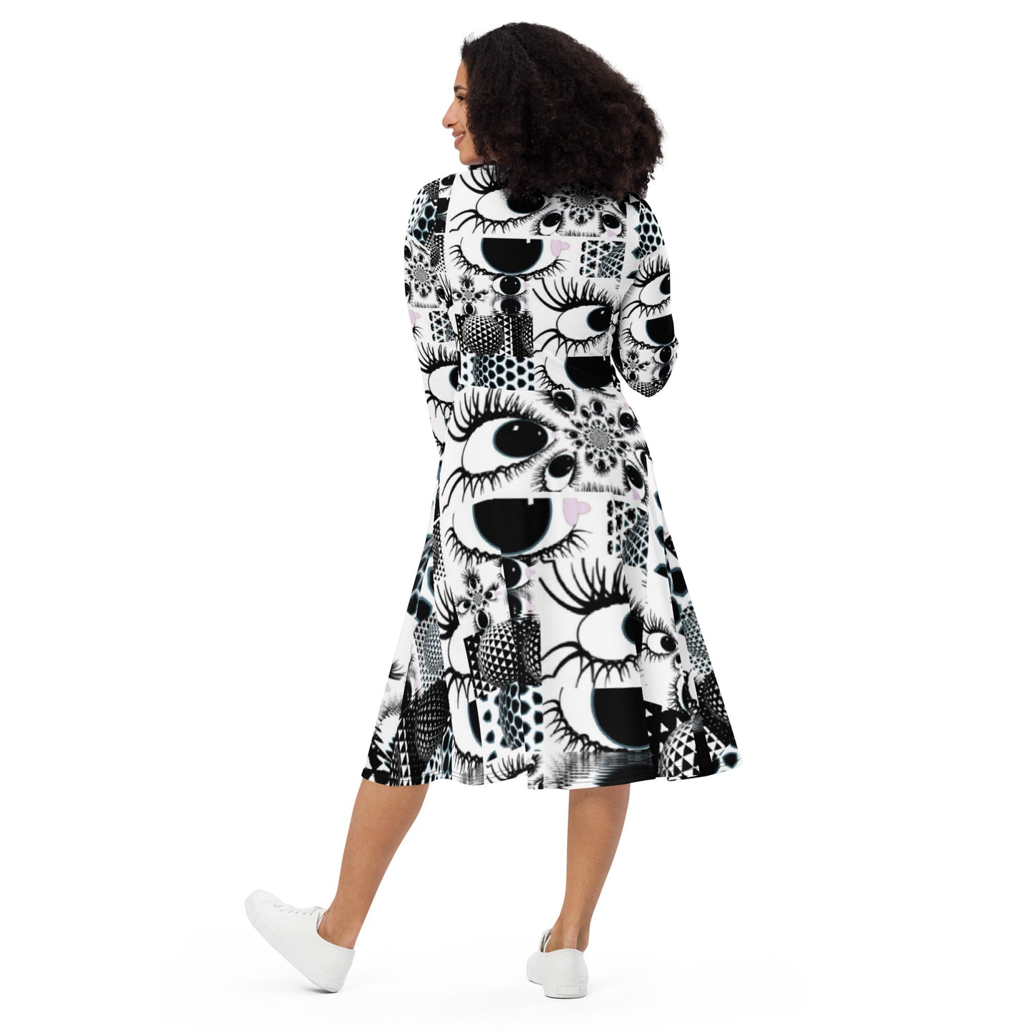 All-over print long sleeve midi dress