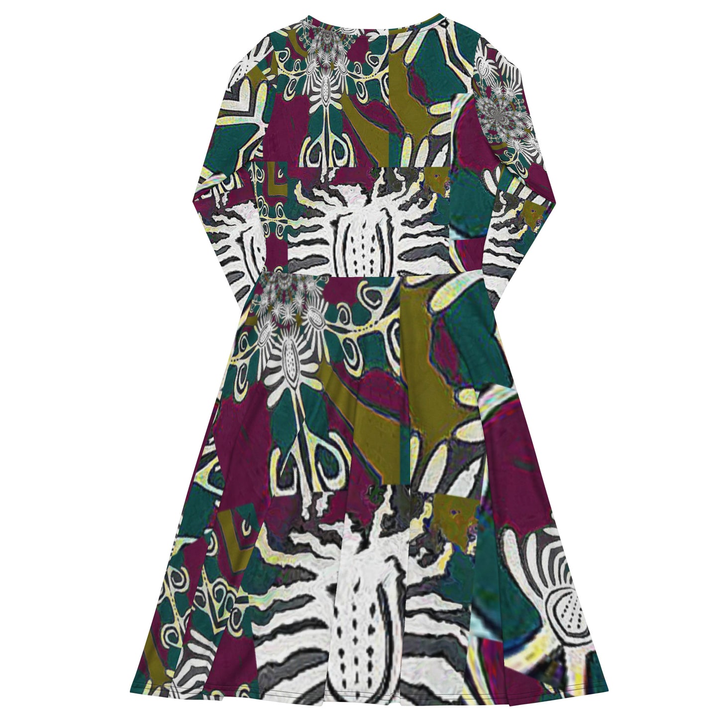 All-over print long sleeve midi dress