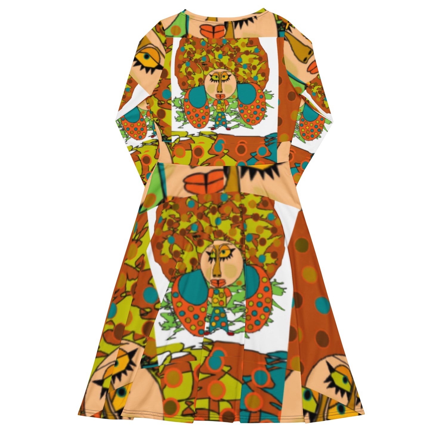 All-over print long sleeve midi dress