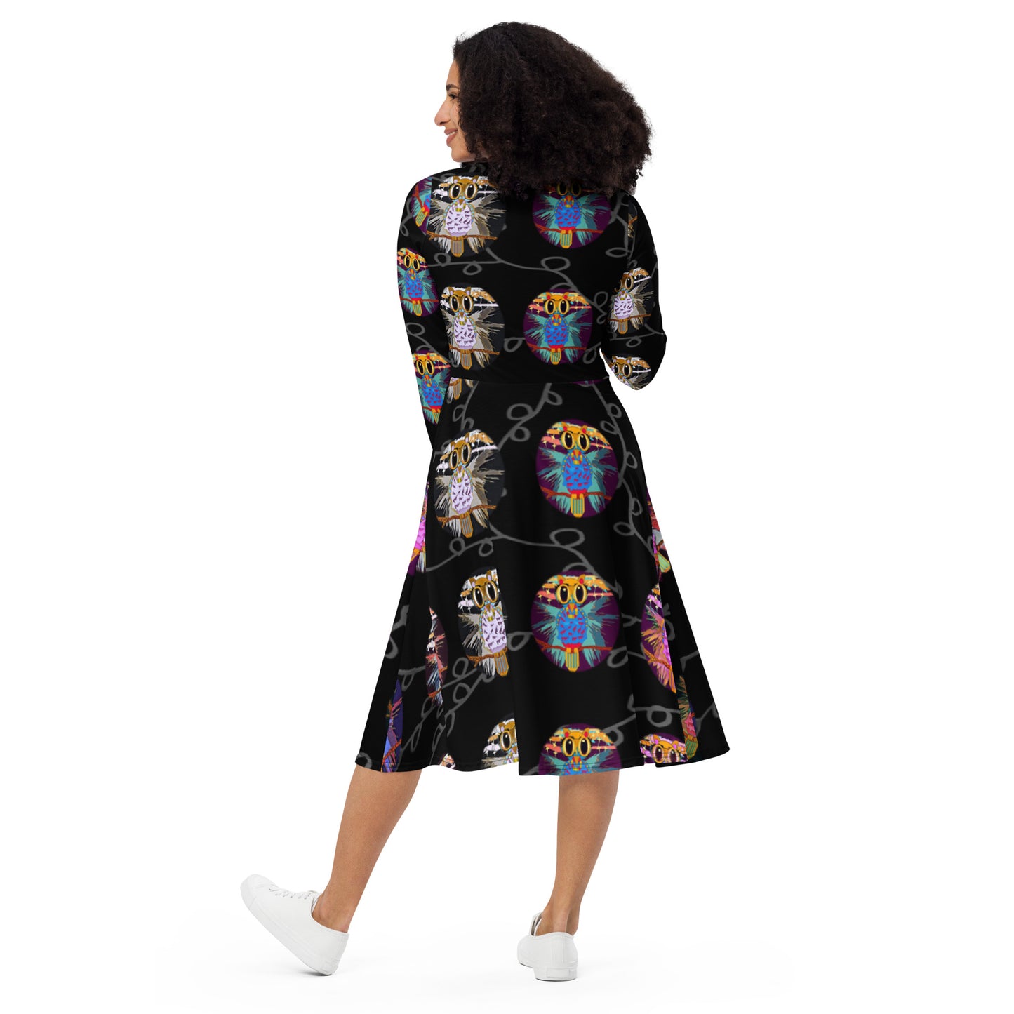 All-over print long sleeve midi dress