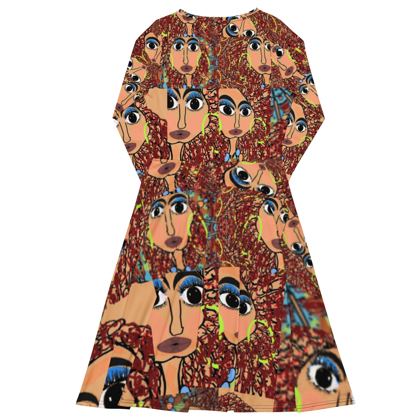 All-over print long sleeve midi dress