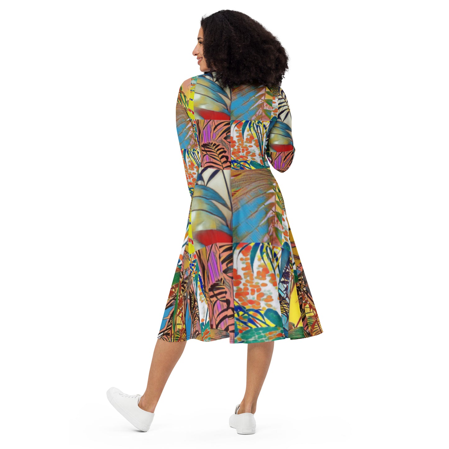 All-over print long sleeve midi dress