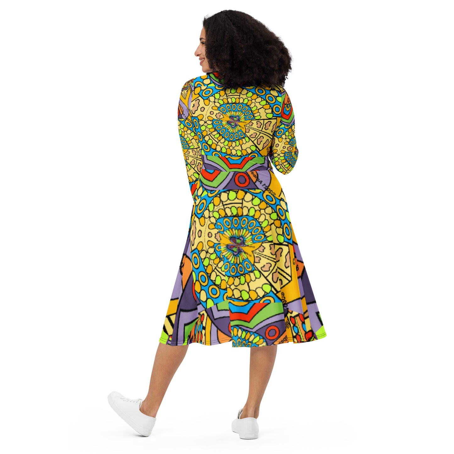 All-over print long sleeve midi dress