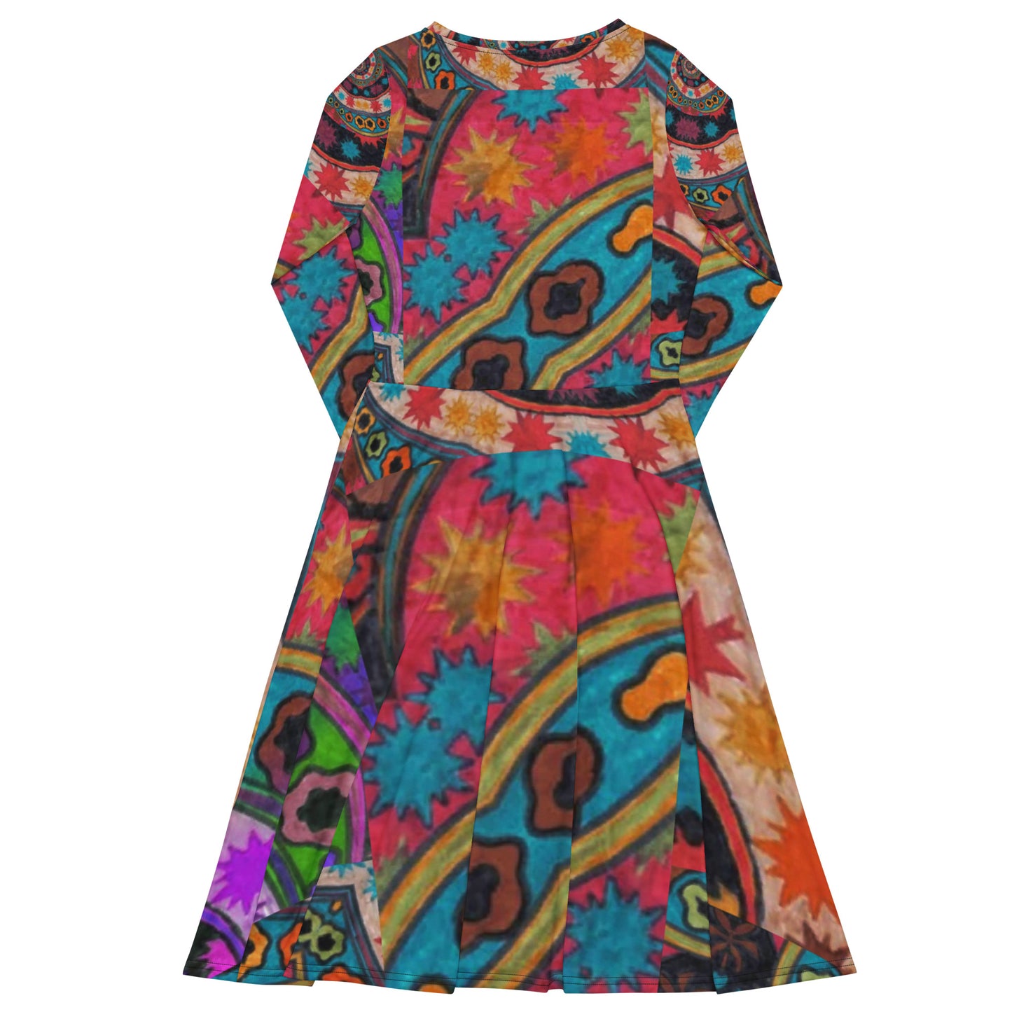 All-over print long sleeve midi dress