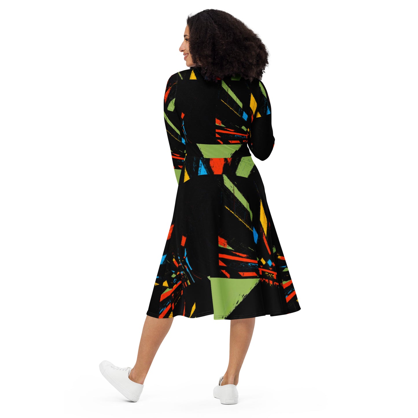 All-over print long sleeve midi dress