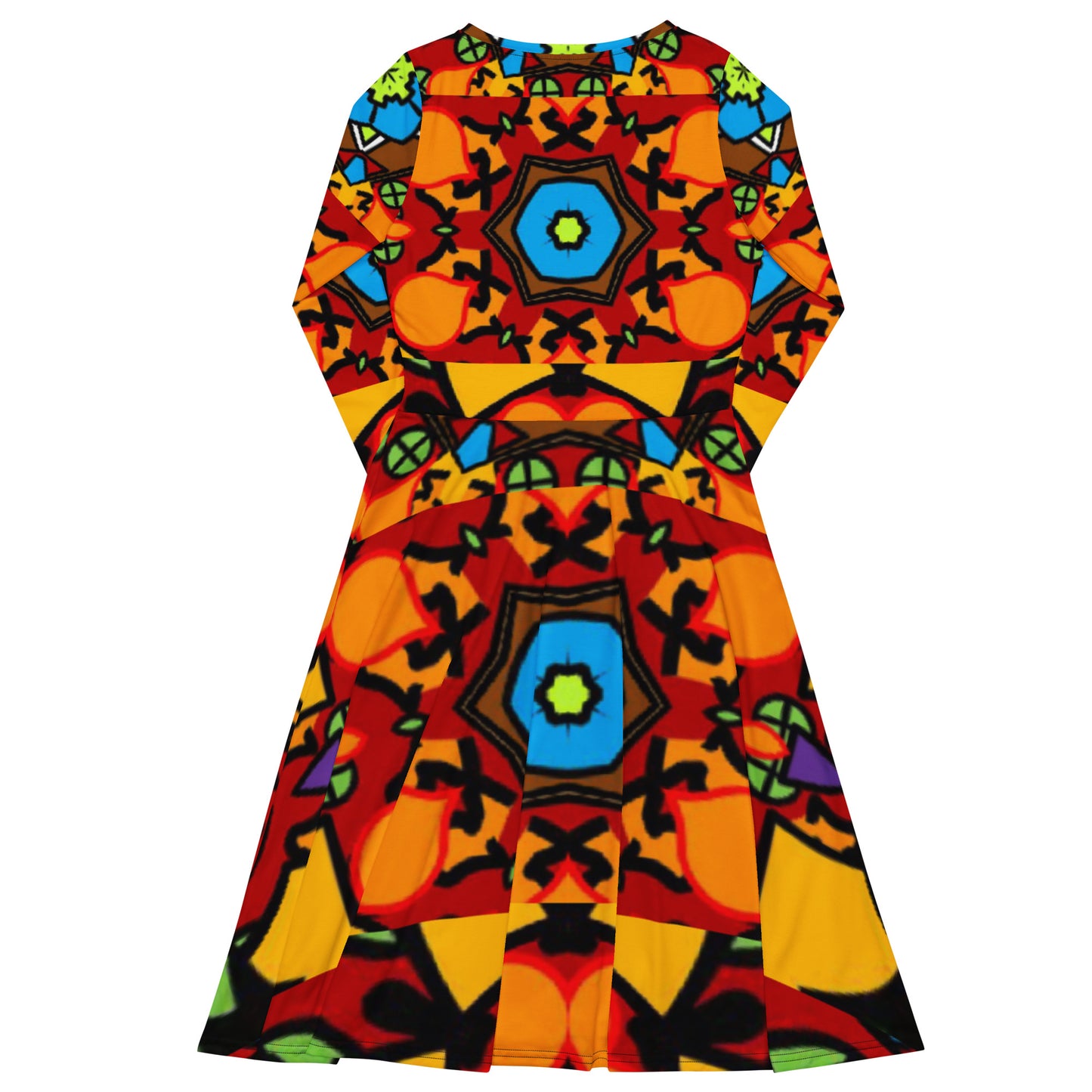 All-over print long sleeve midi dress