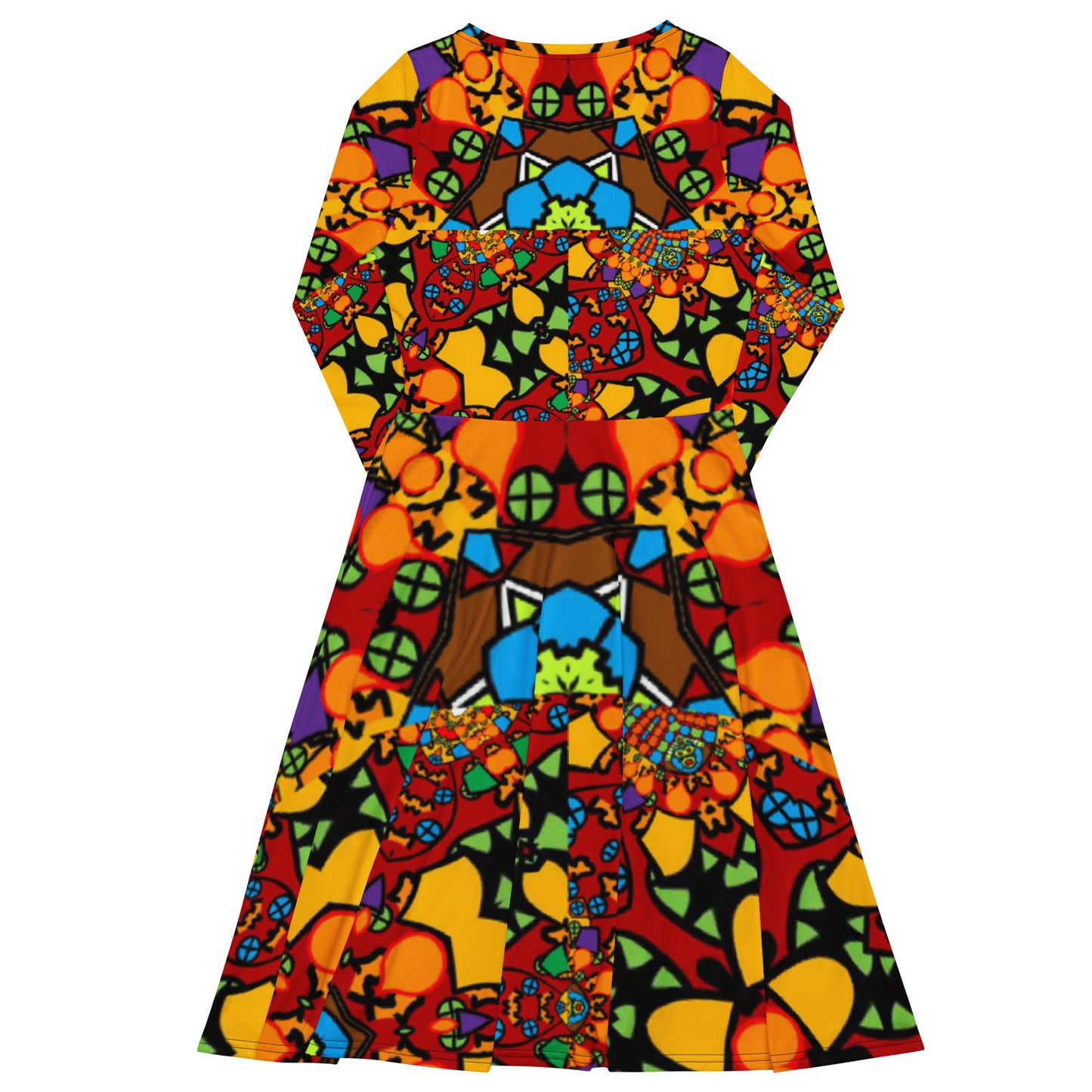 All-over print long sleeve midi dress