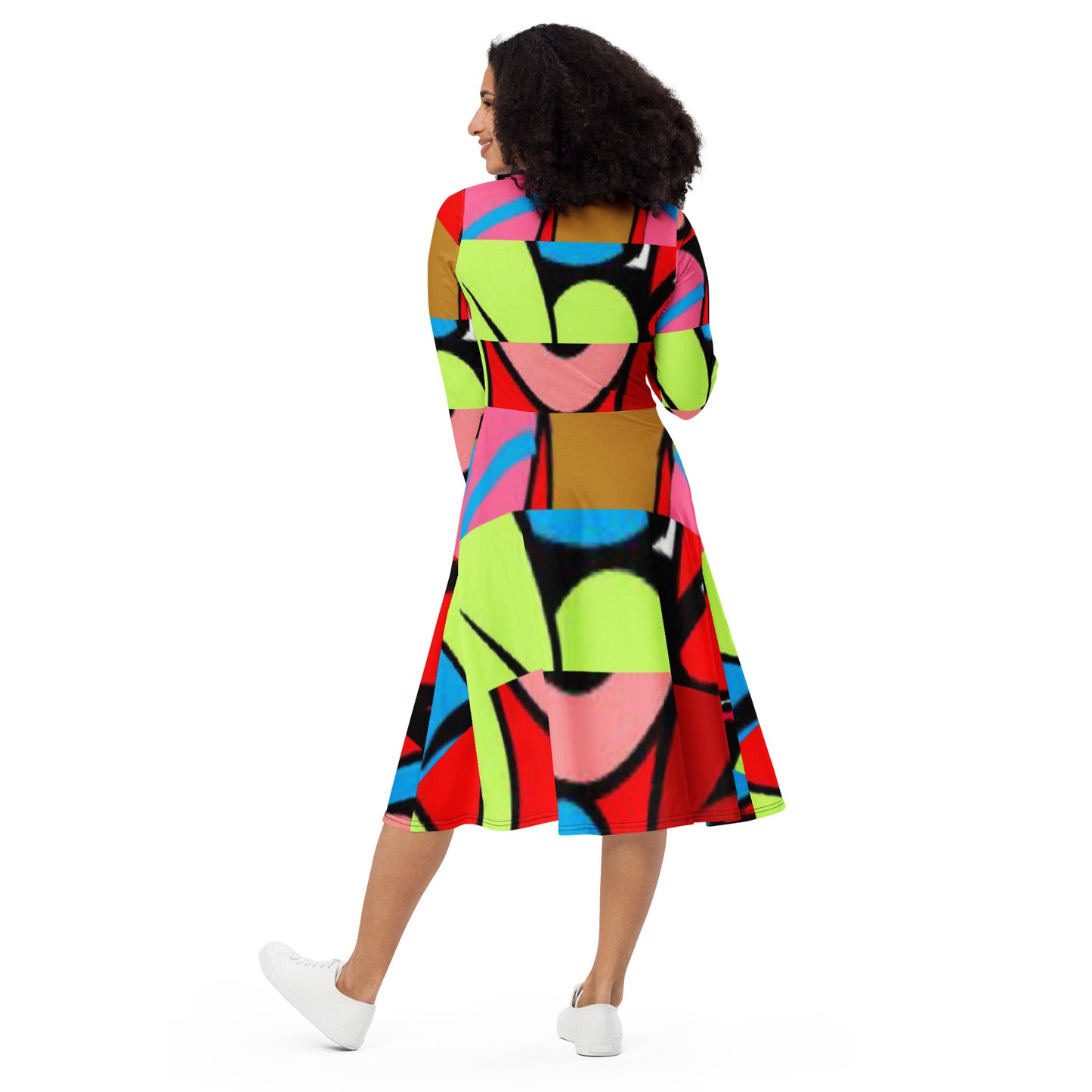 All-over print long sleeve midi dress