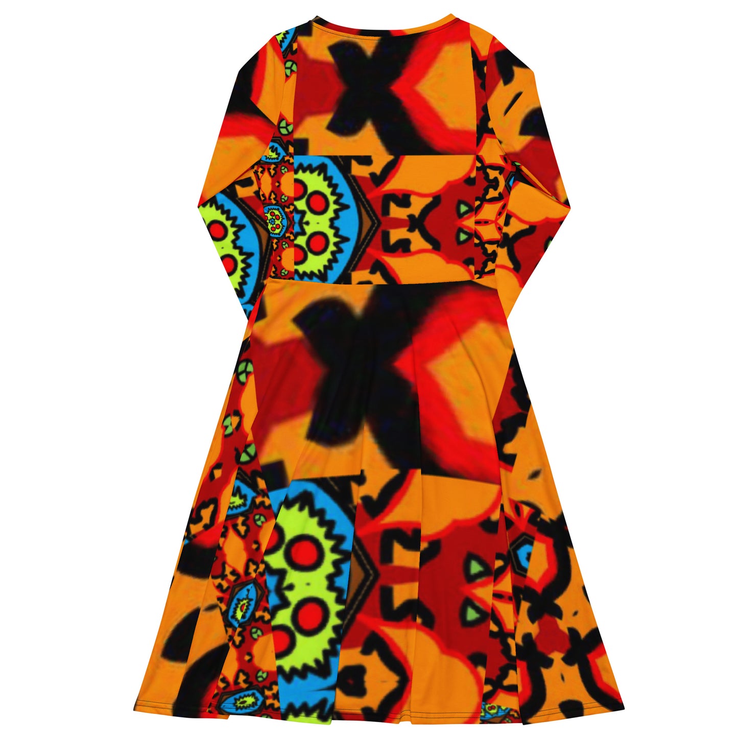 All-over print long sleeve midi dress