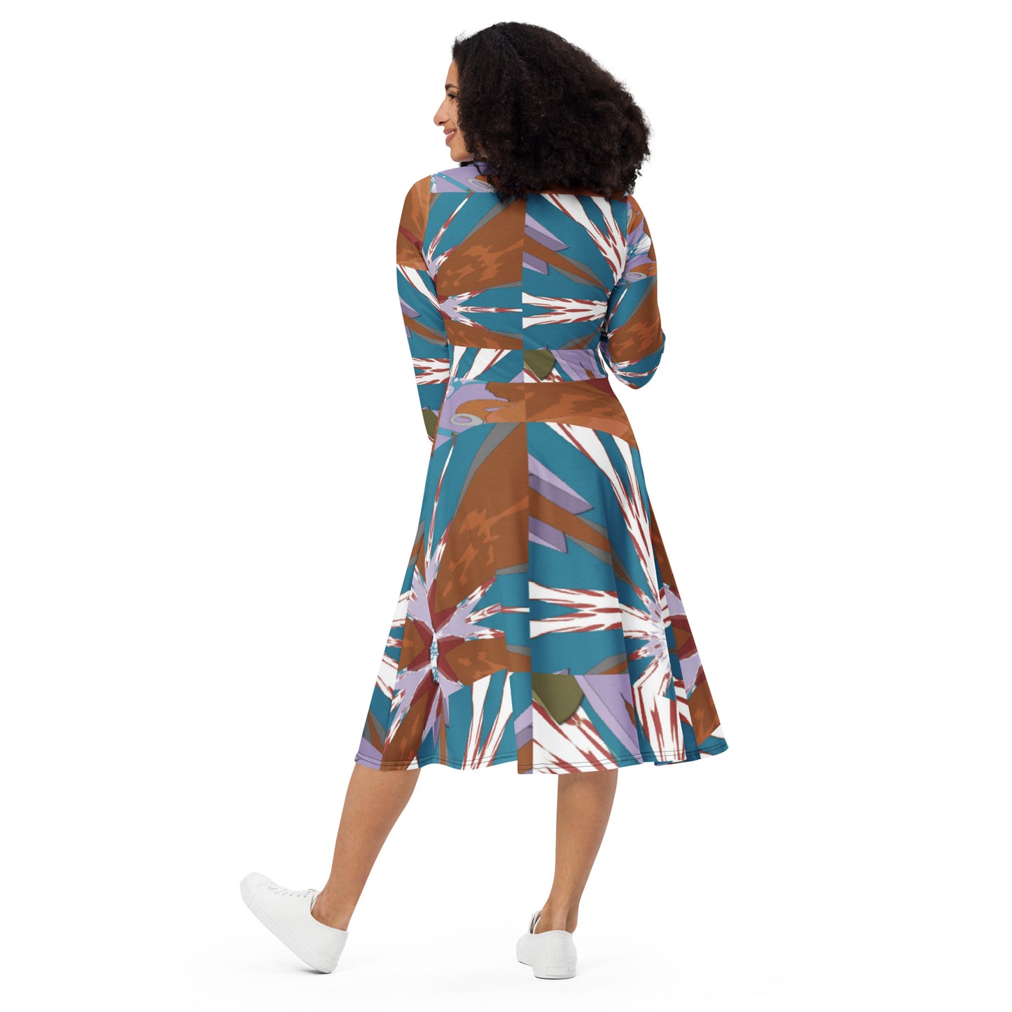 All-over print long sleeve midi dress