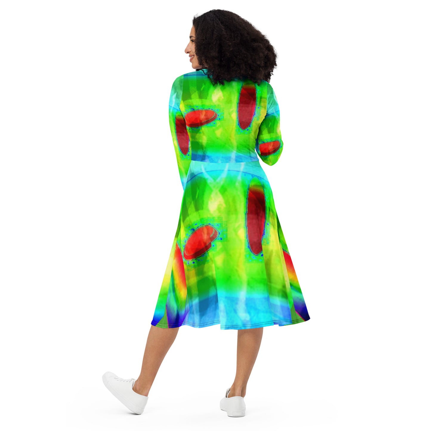 All-over print long sleeve midi dress