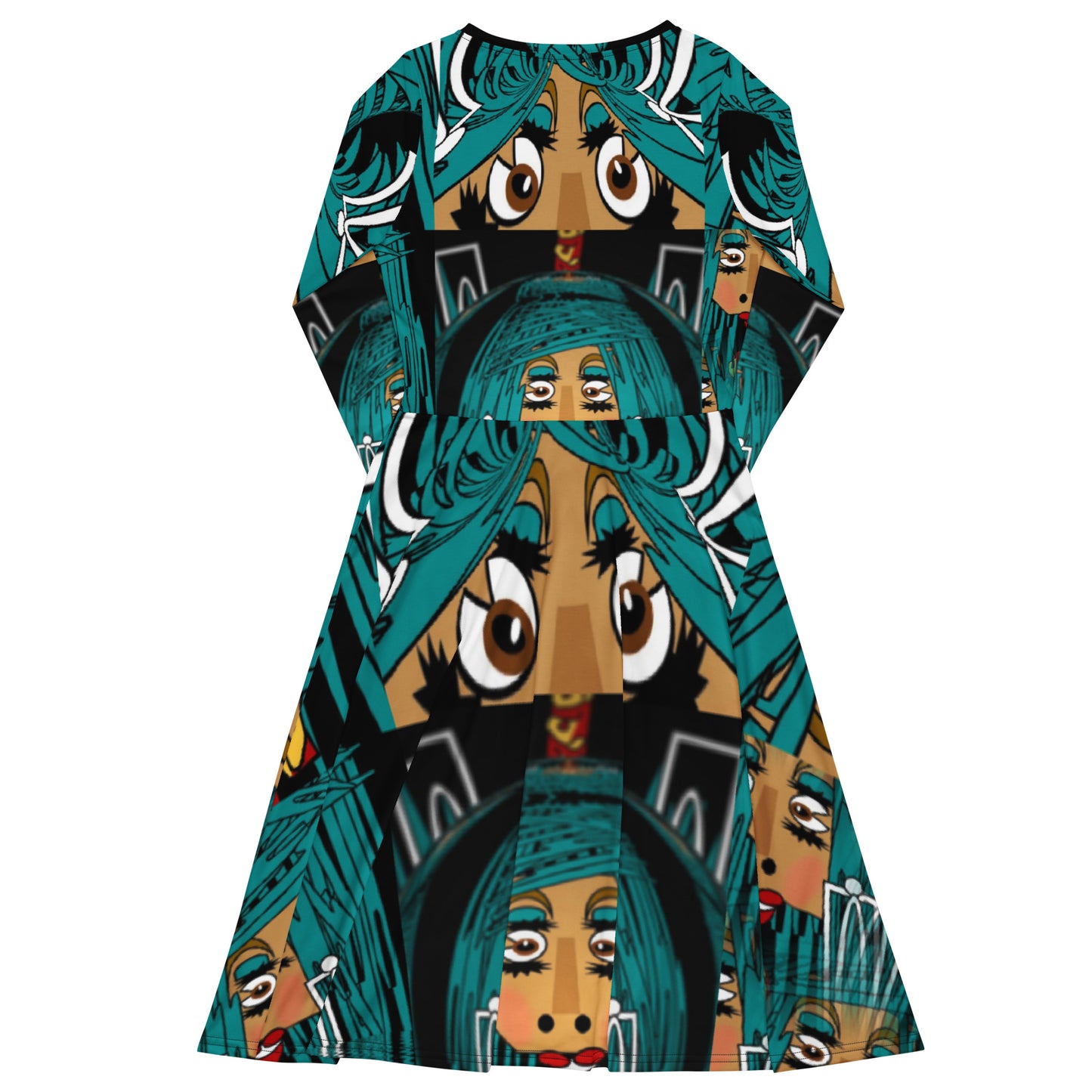 All-over print long sleeve midi dress