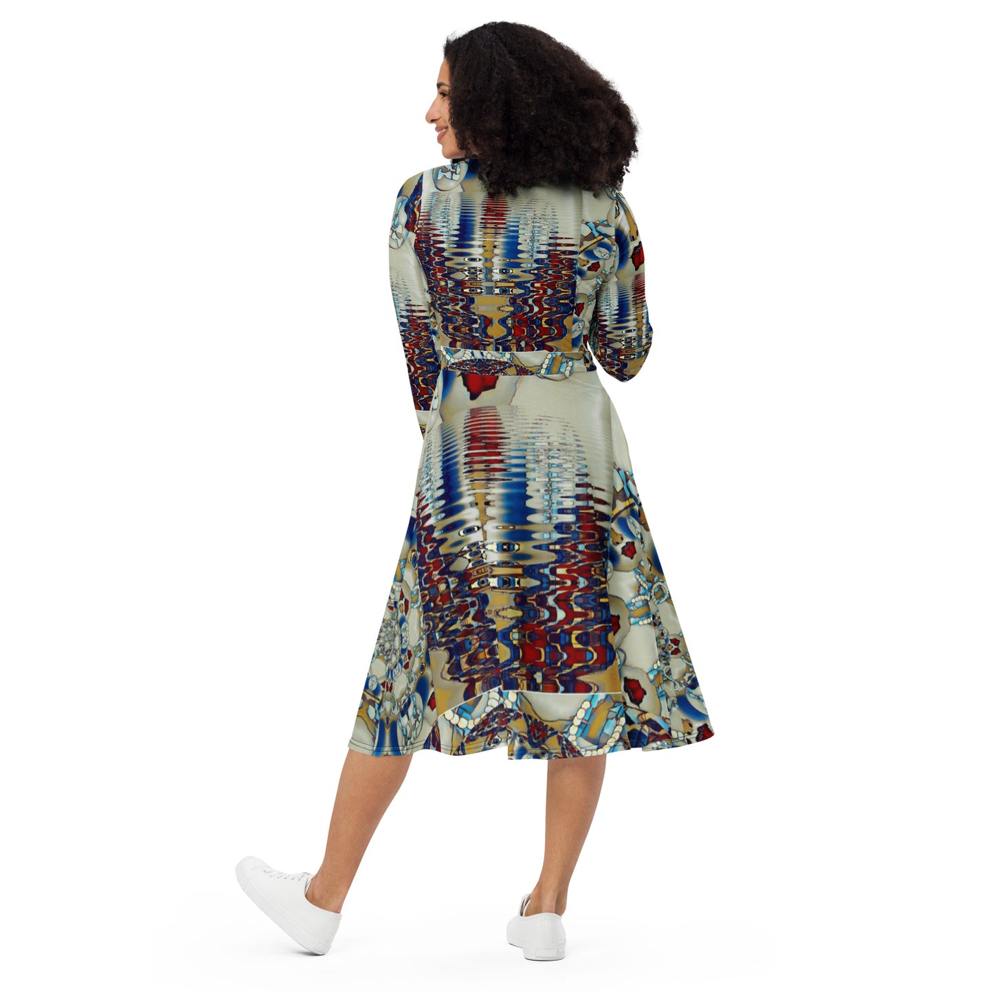 All-over print long sleeve midi dress