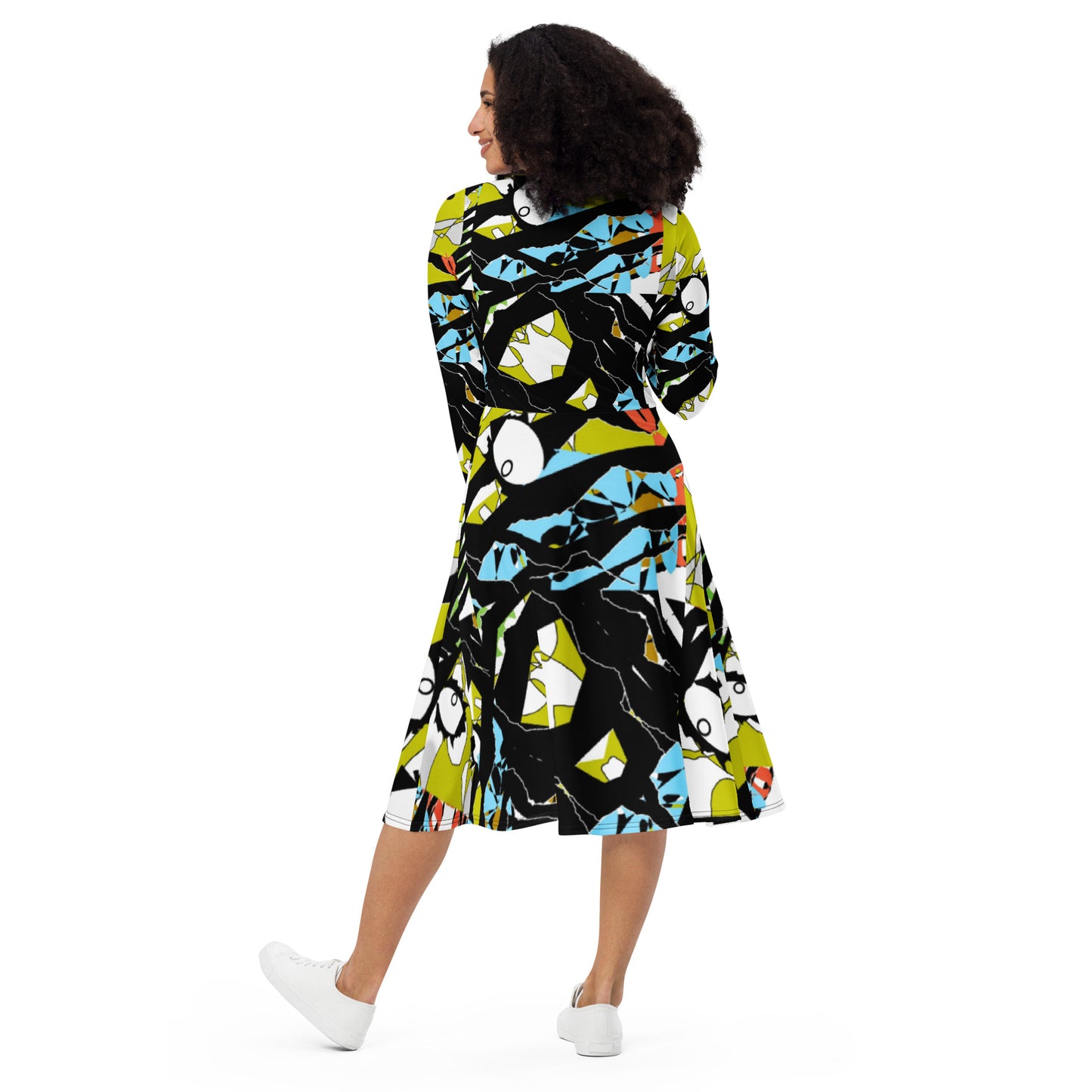 All-over print long sleeve midi dress