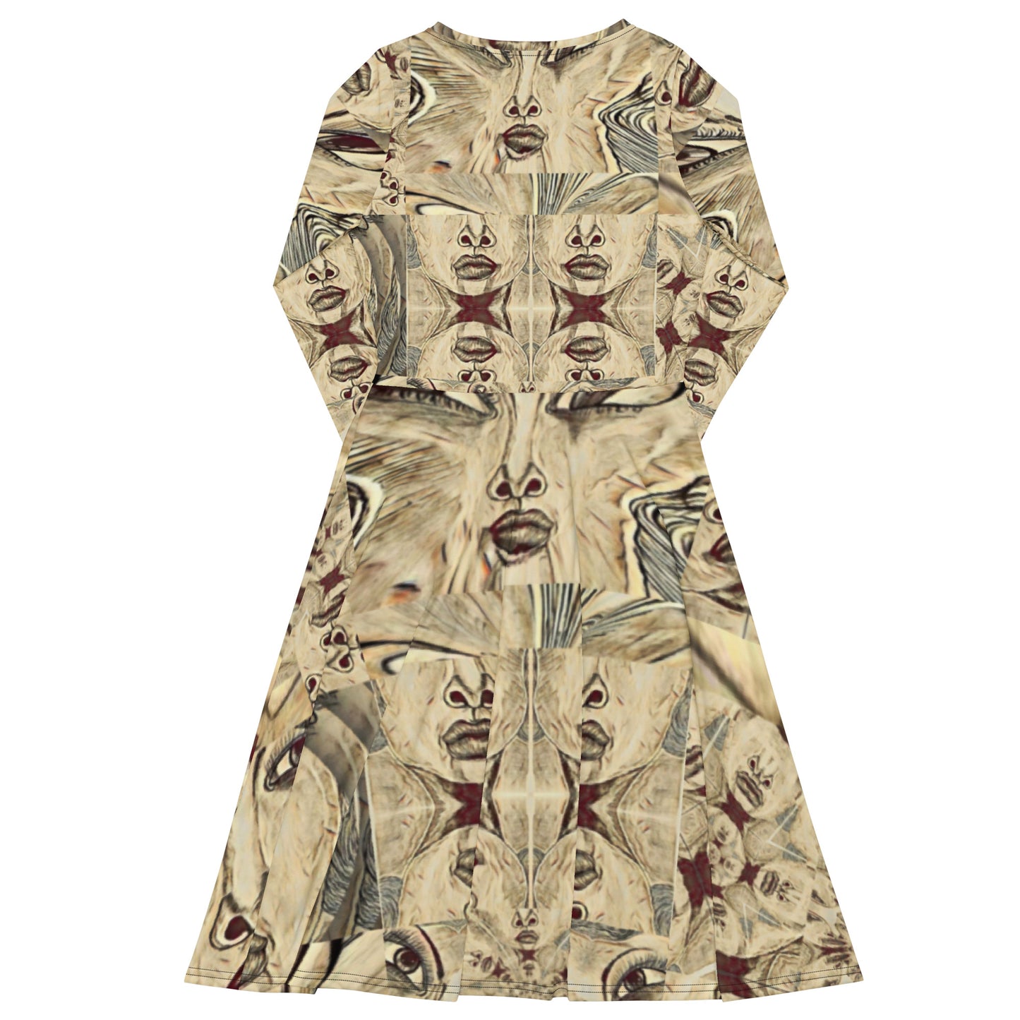 All-over print long sleeve midi dress