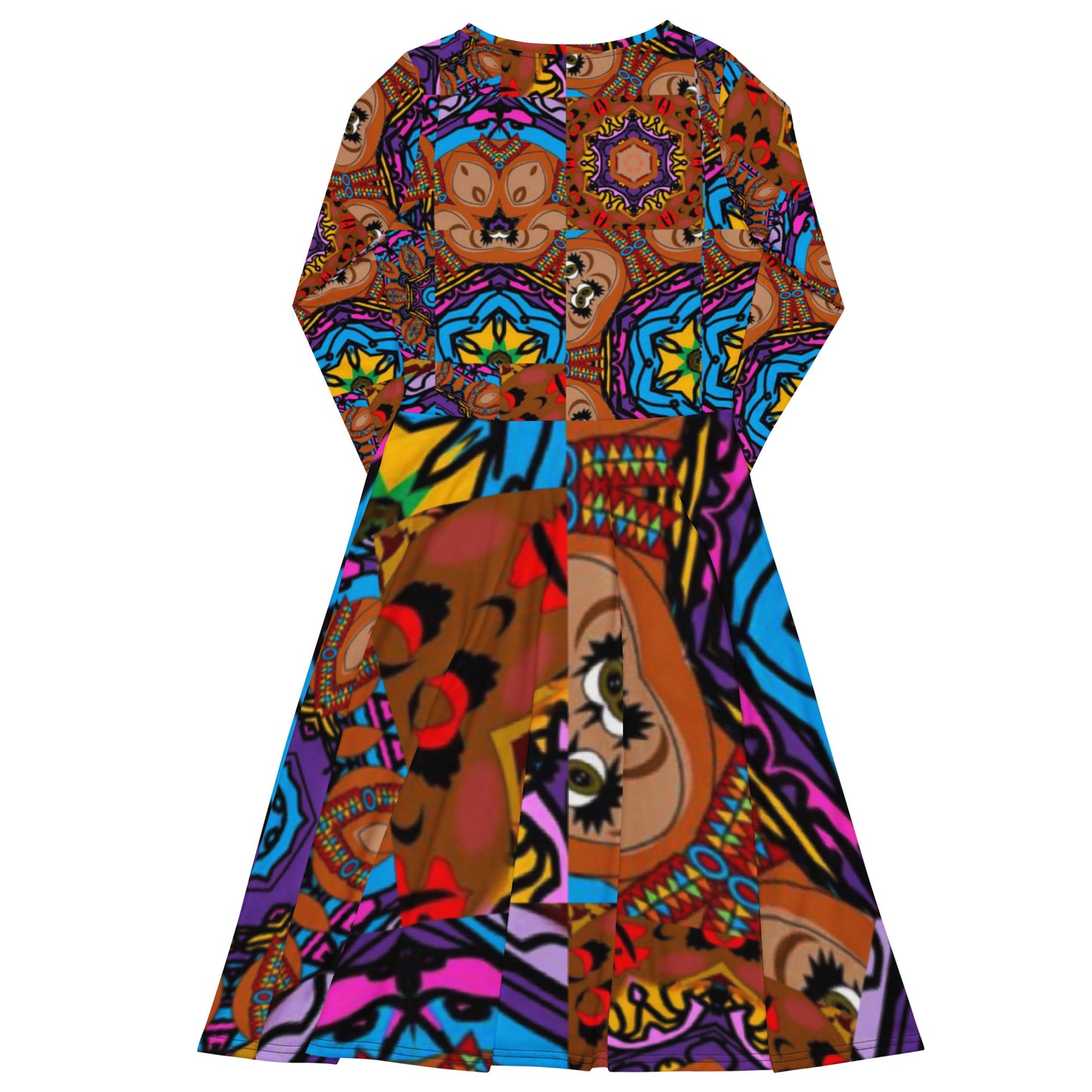 All-over print long sleeve midi dress