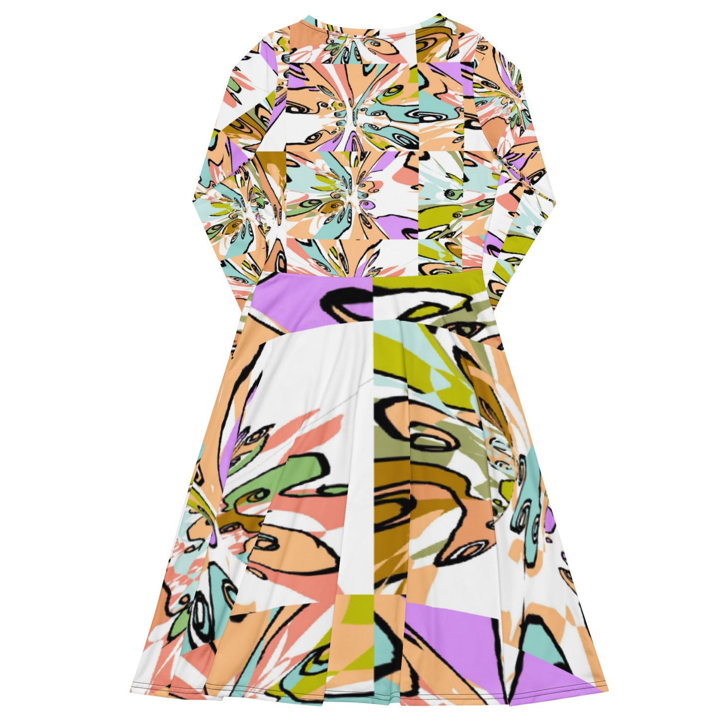 All-over print long sleeve midi dress