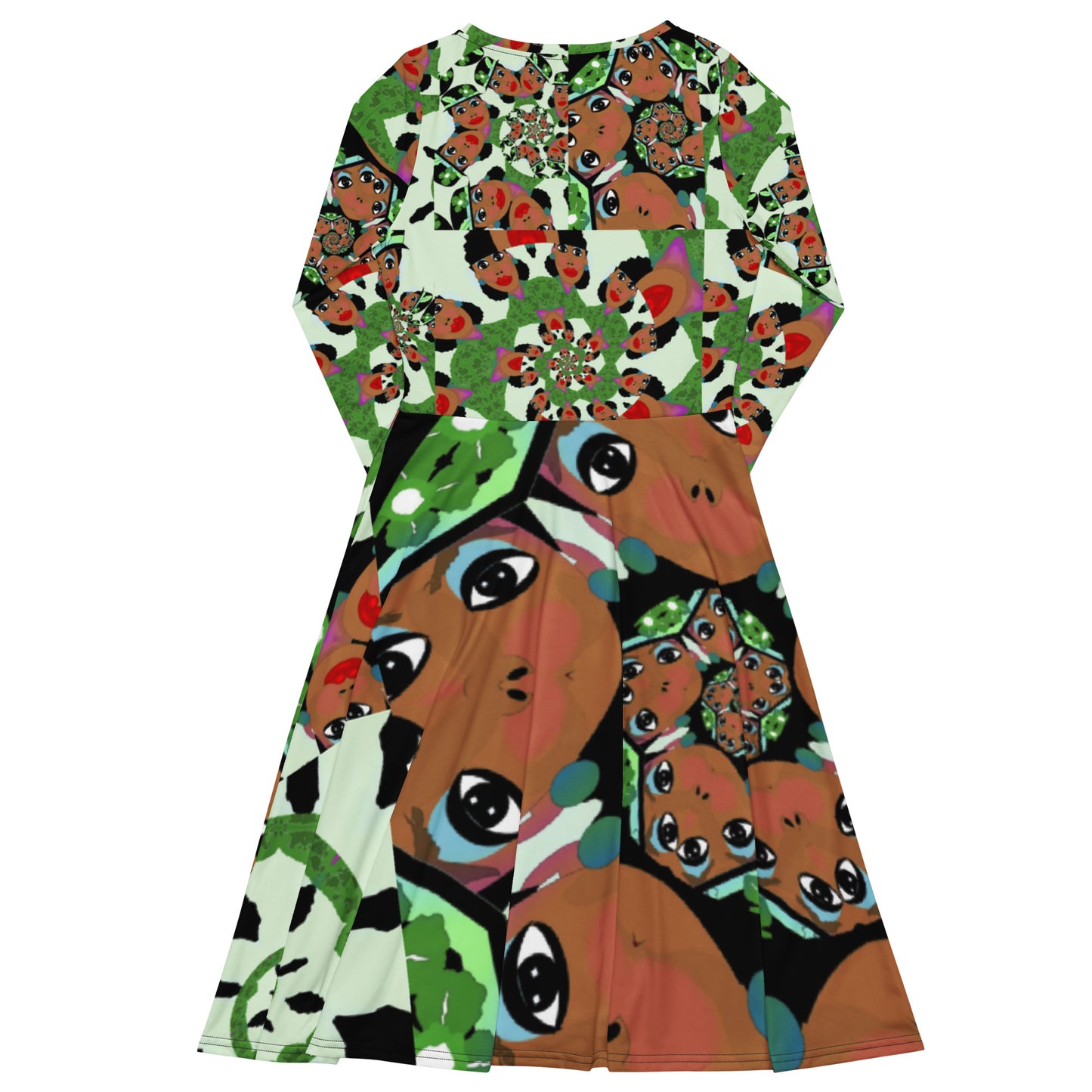 All-over print long sleeve midi dress