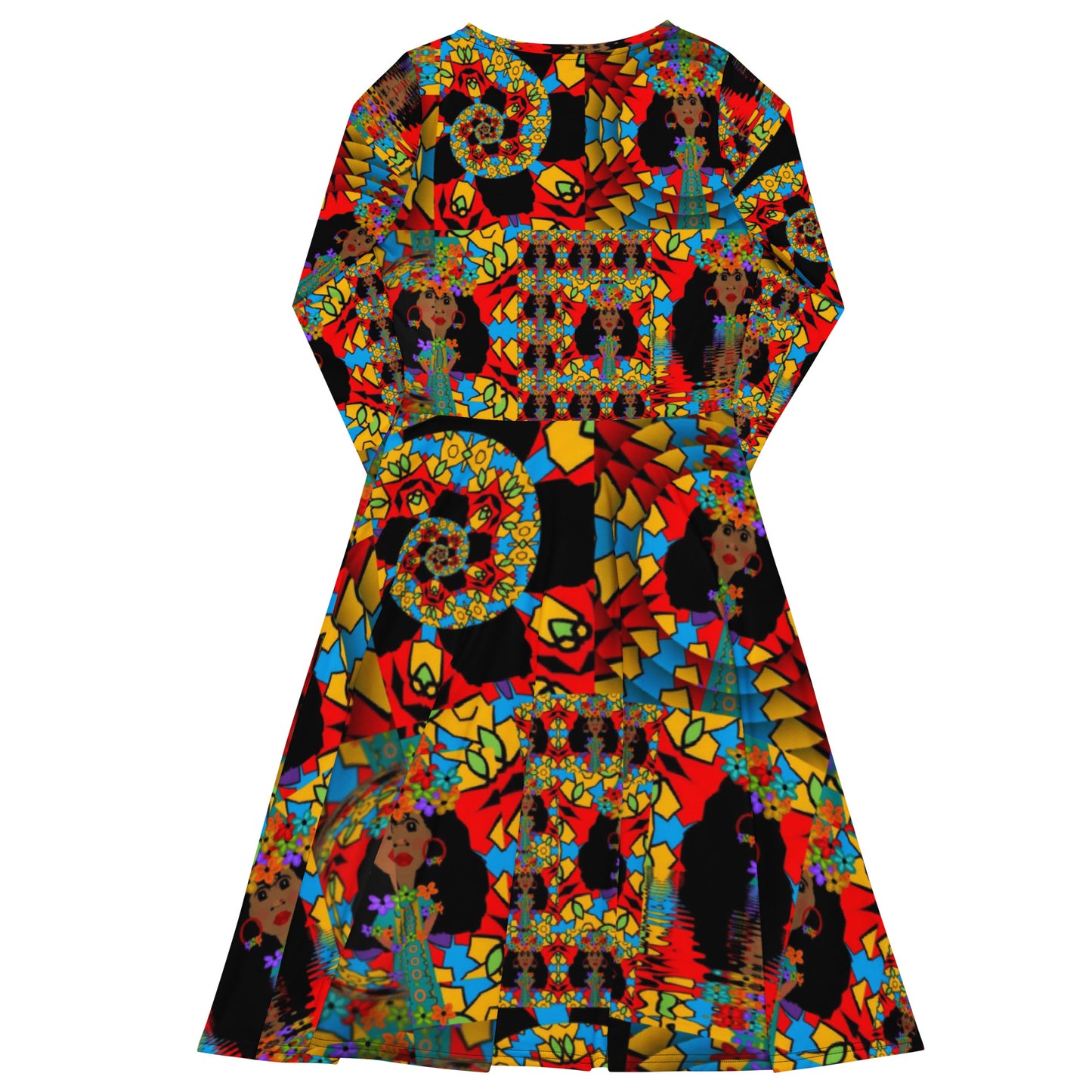 All-over print long sleeve midi dress