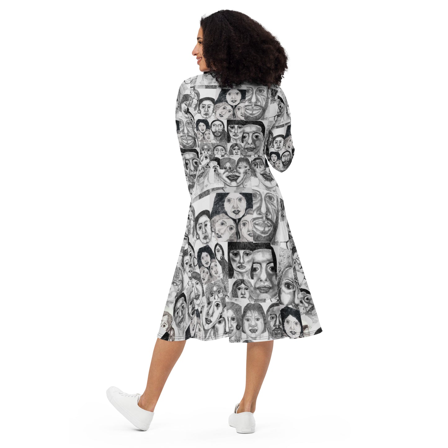 All-over print long sleeve midi dress