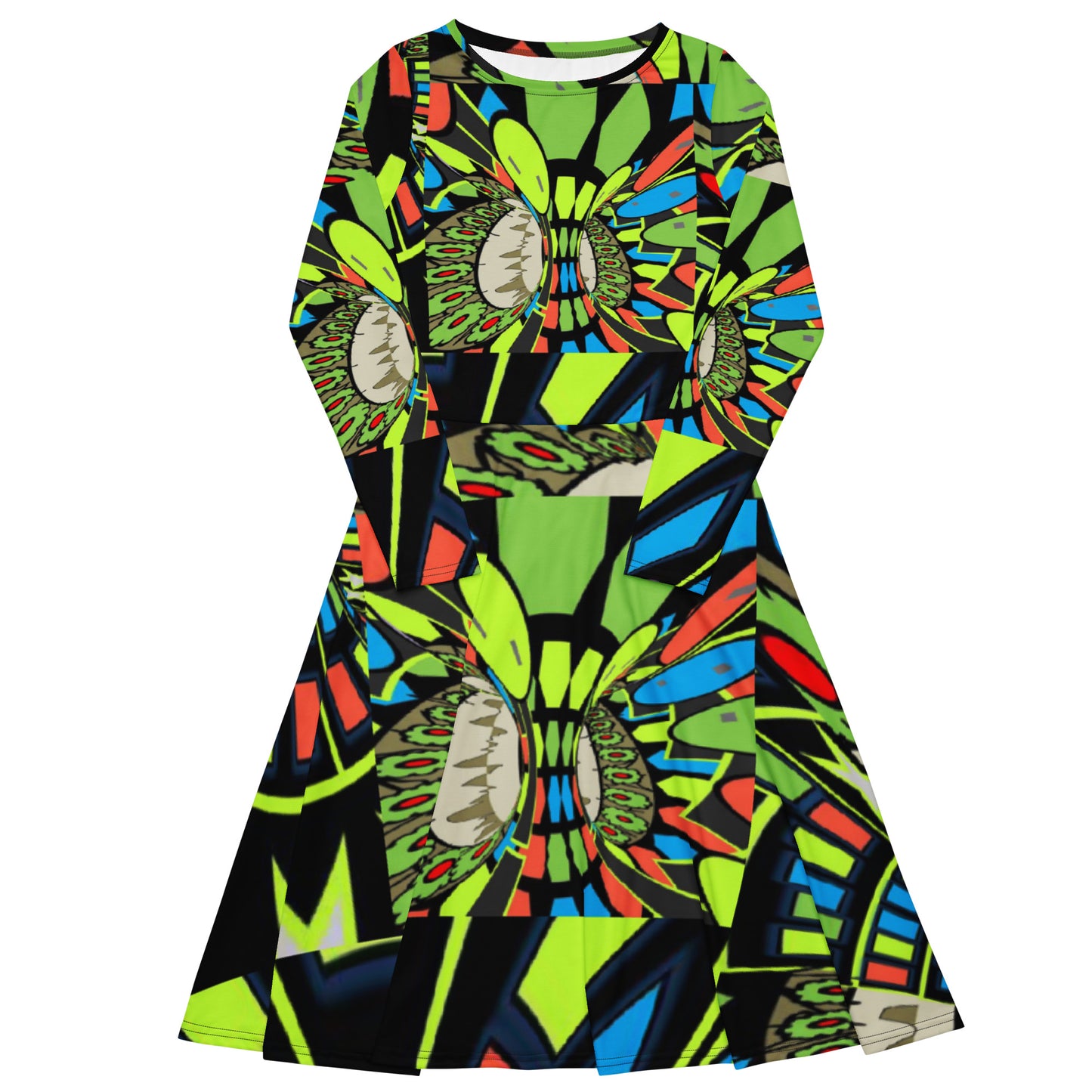 All-over print long sleeve midi dress