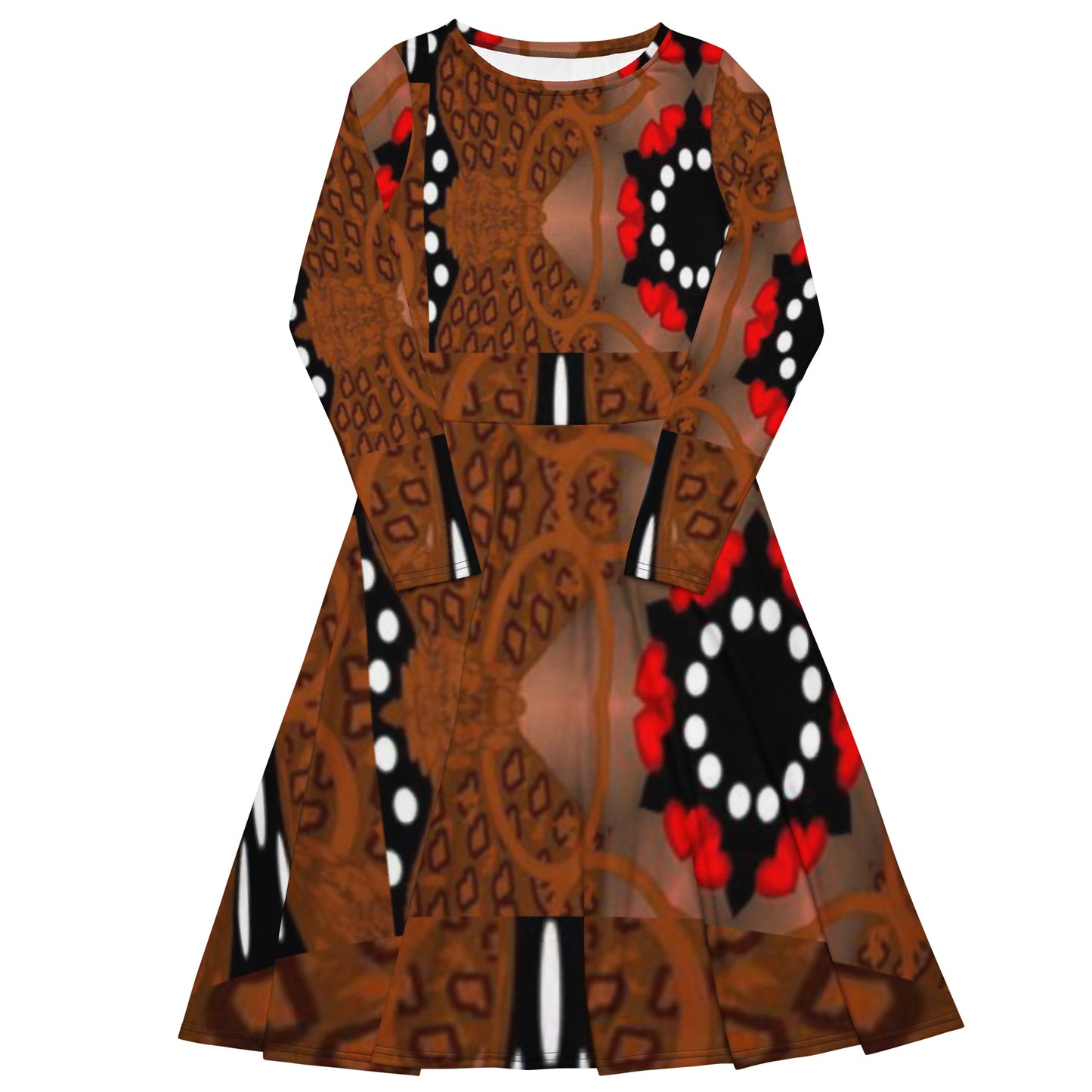 All-over print long sleeve midi dress