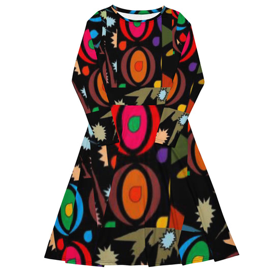 All-over print long sleeve midi dress