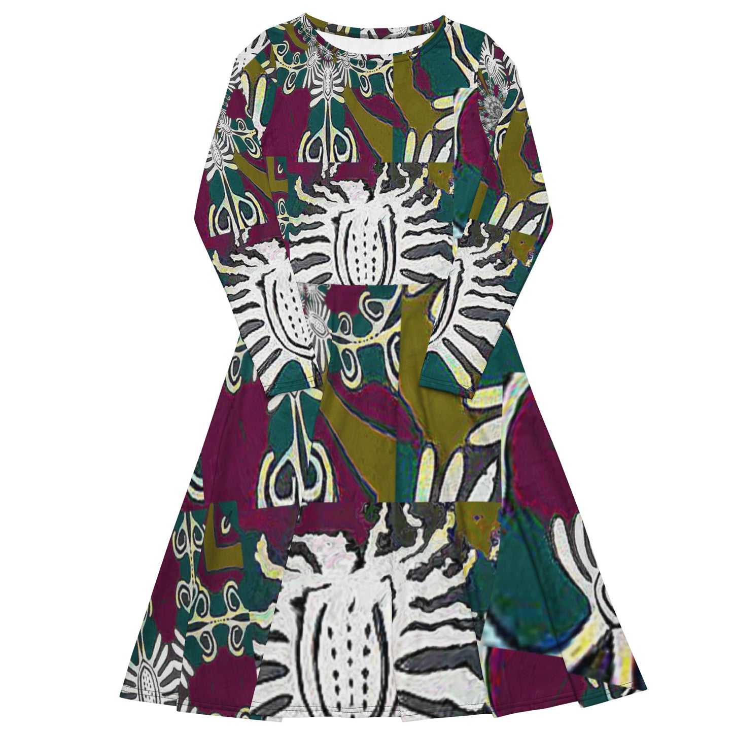 All-over print long sleeve midi dress