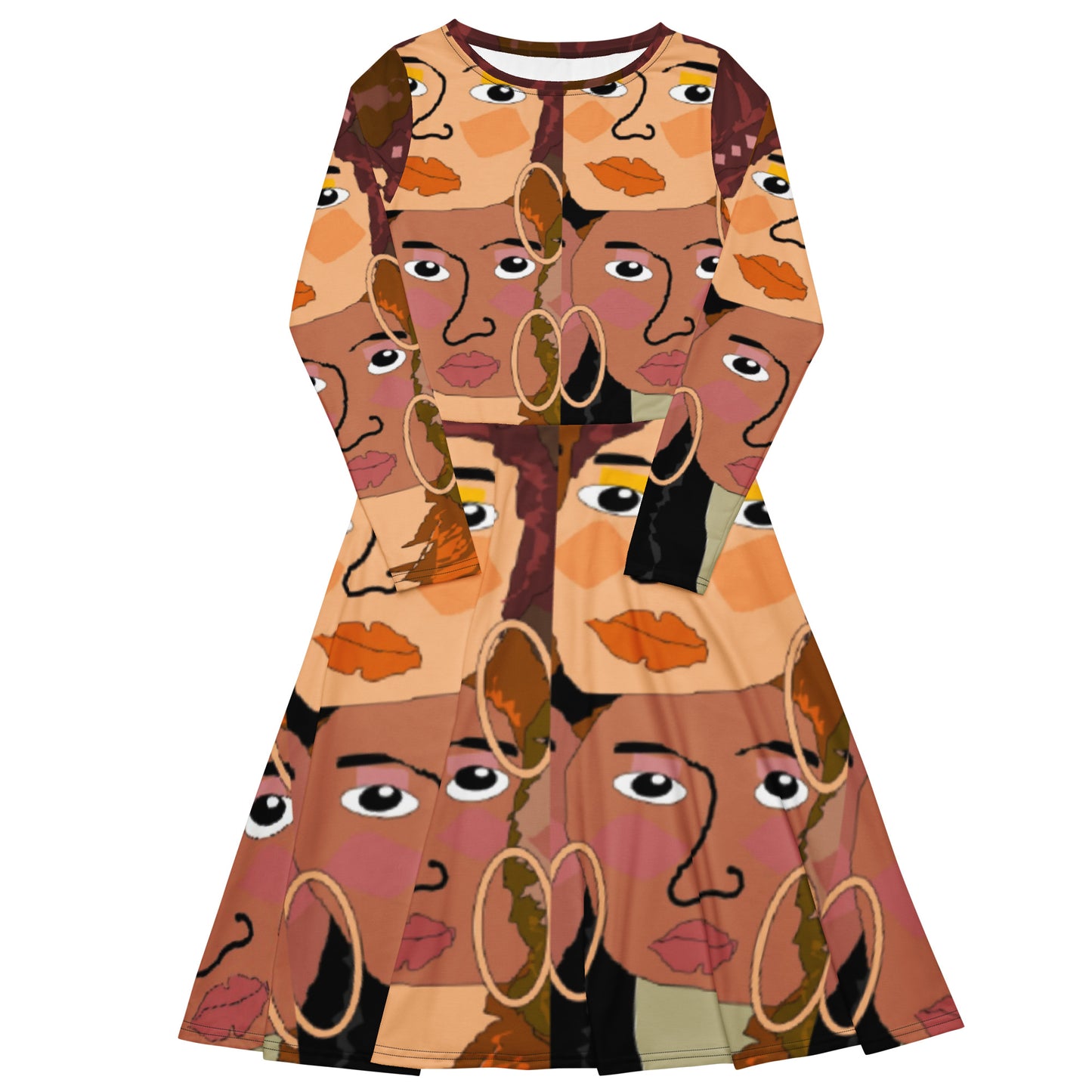 All-over print long sleeve midi dress