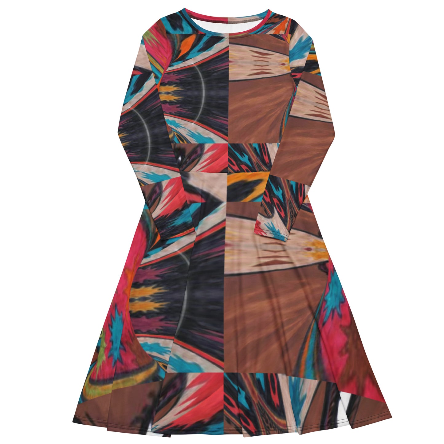 All-over print long sleeve midi dress