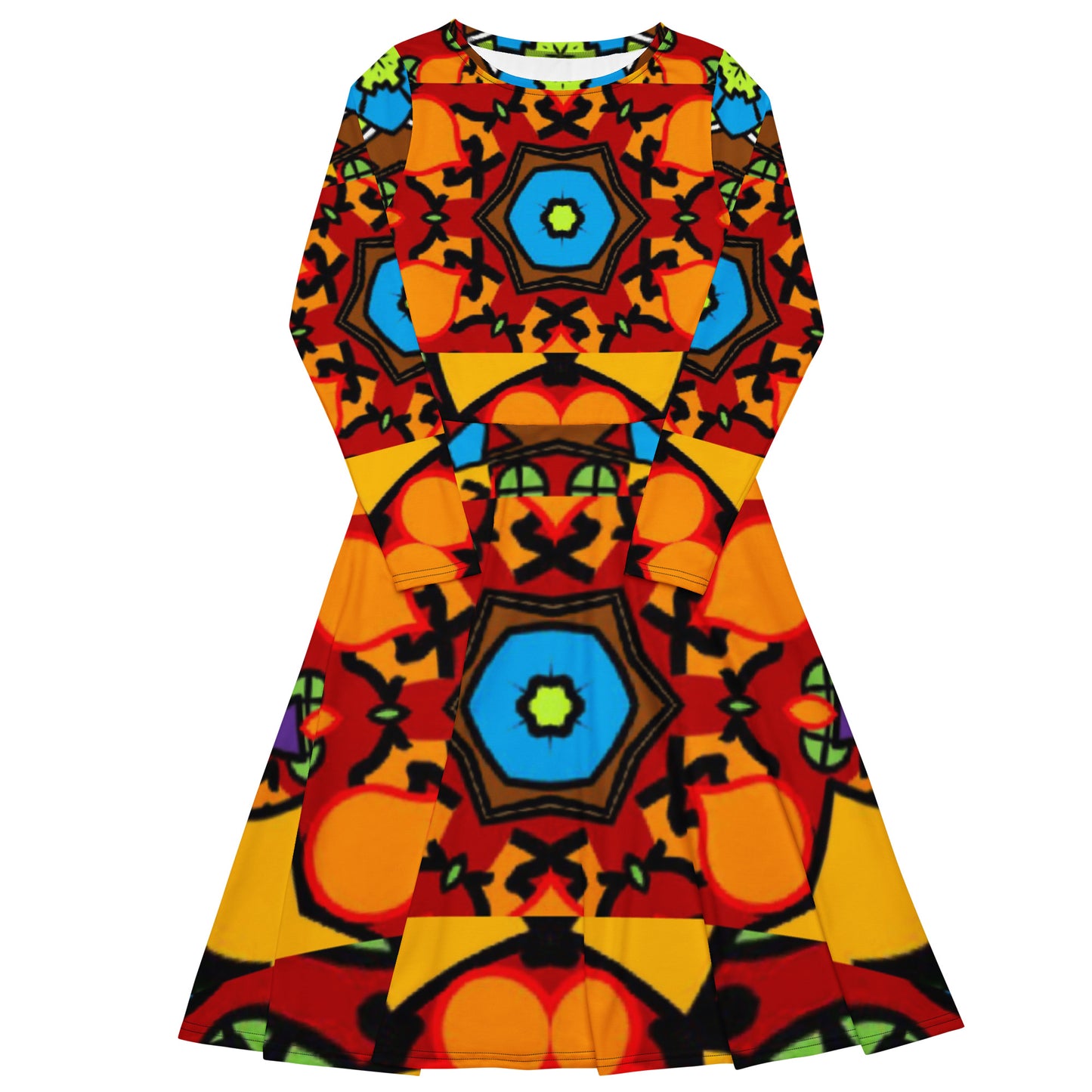 All-over print long sleeve midi dress