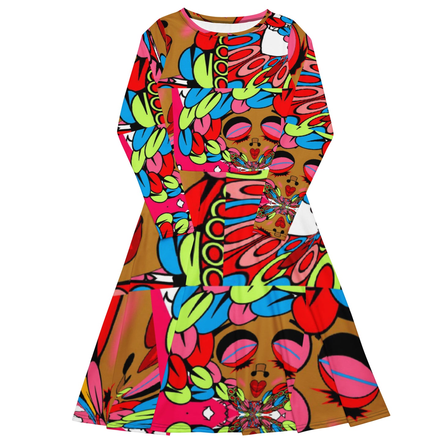 All-over print long sleeve midi dress