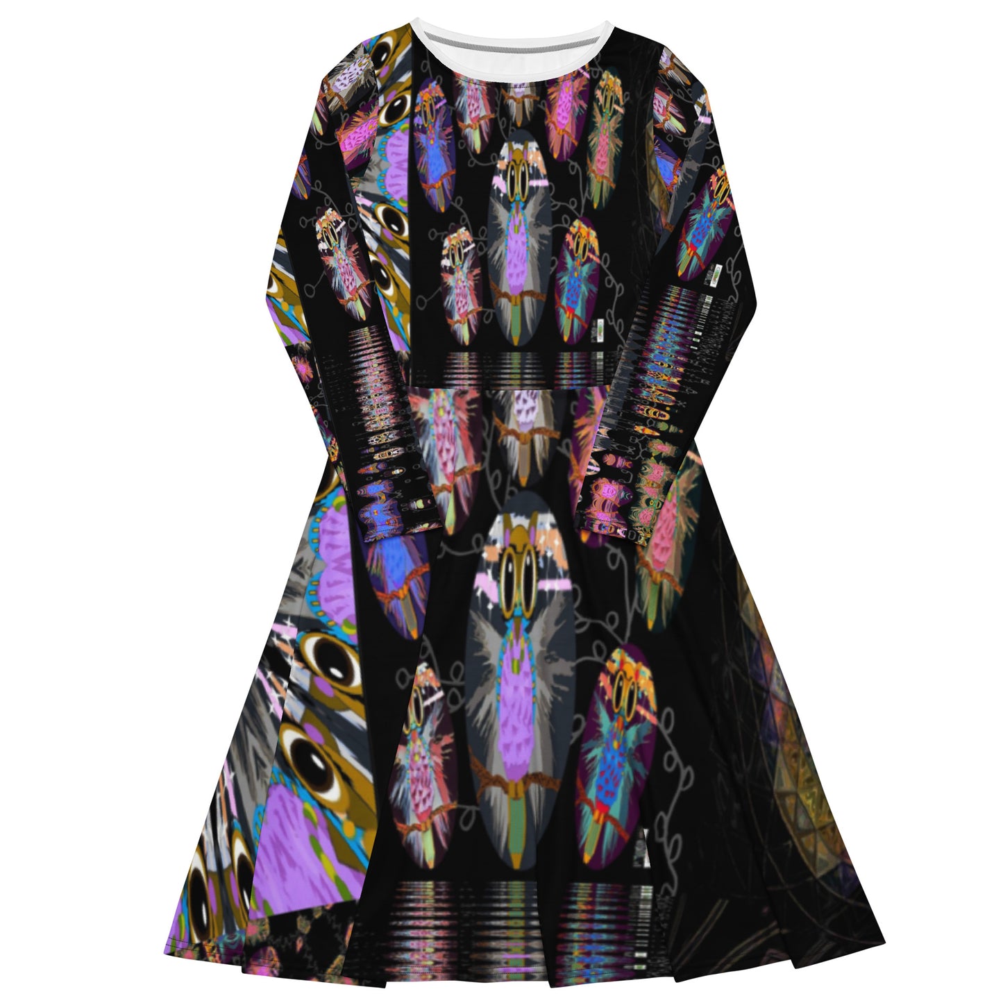 All-over print long sleeve midi dress