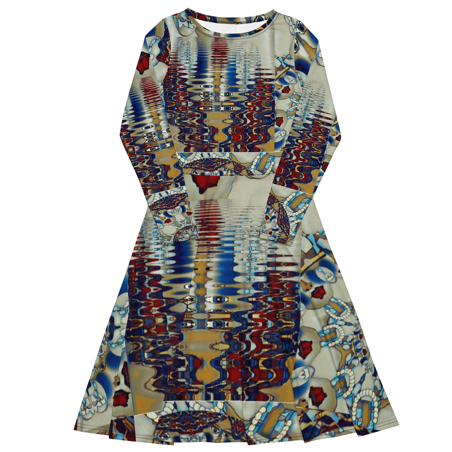 All-over print long sleeve midi dress