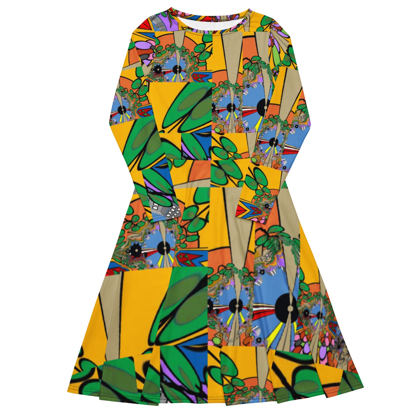 All-over print long sleeve midi dress