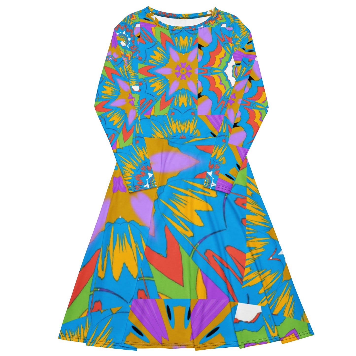 All-over print long sleeve midi dress