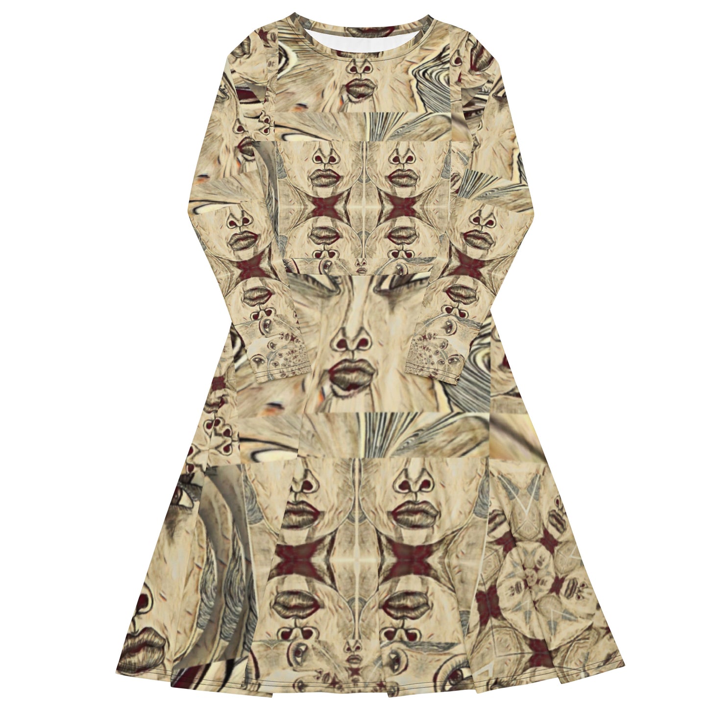 All-over print long sleeve midi dress