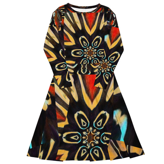 All-over print long sleeve midi dress