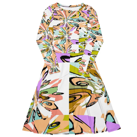 All-over print long sleeve midi dress