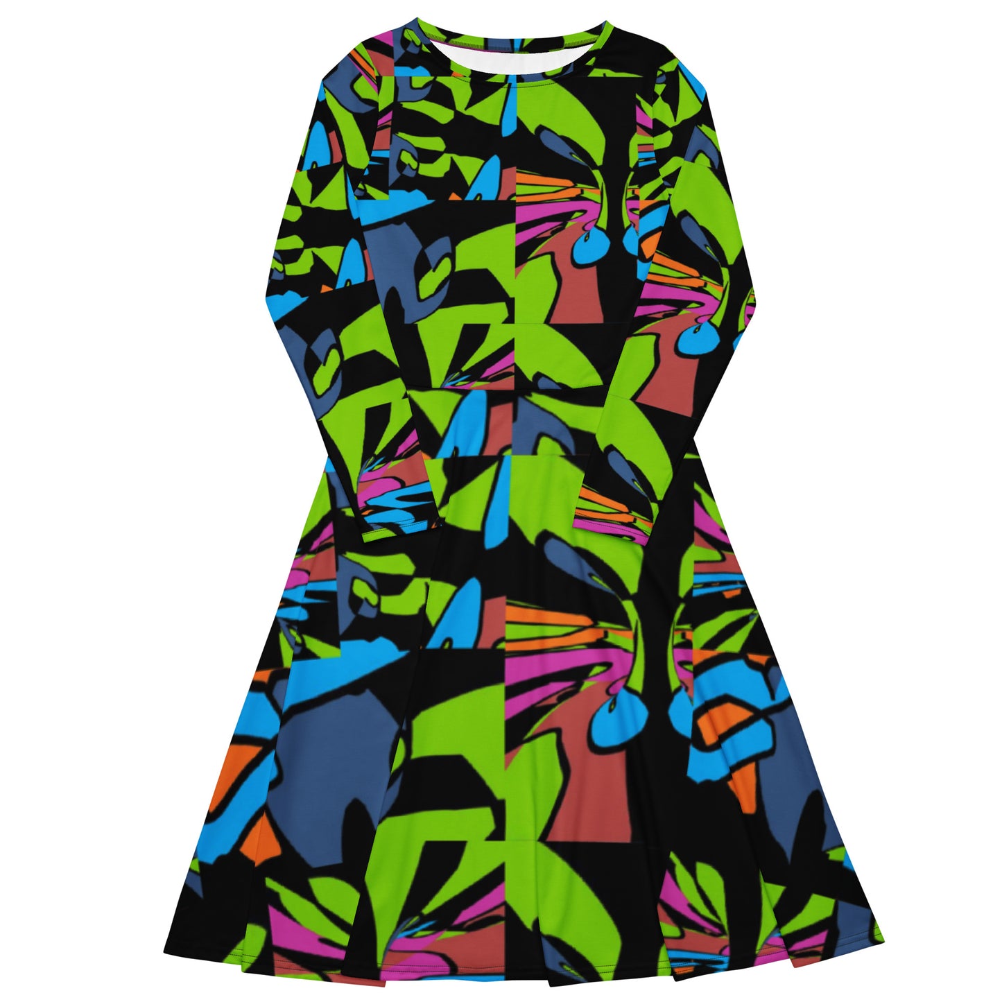 All-over print long sleeve midi dress