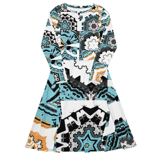 All-over print long sleeve midi dress