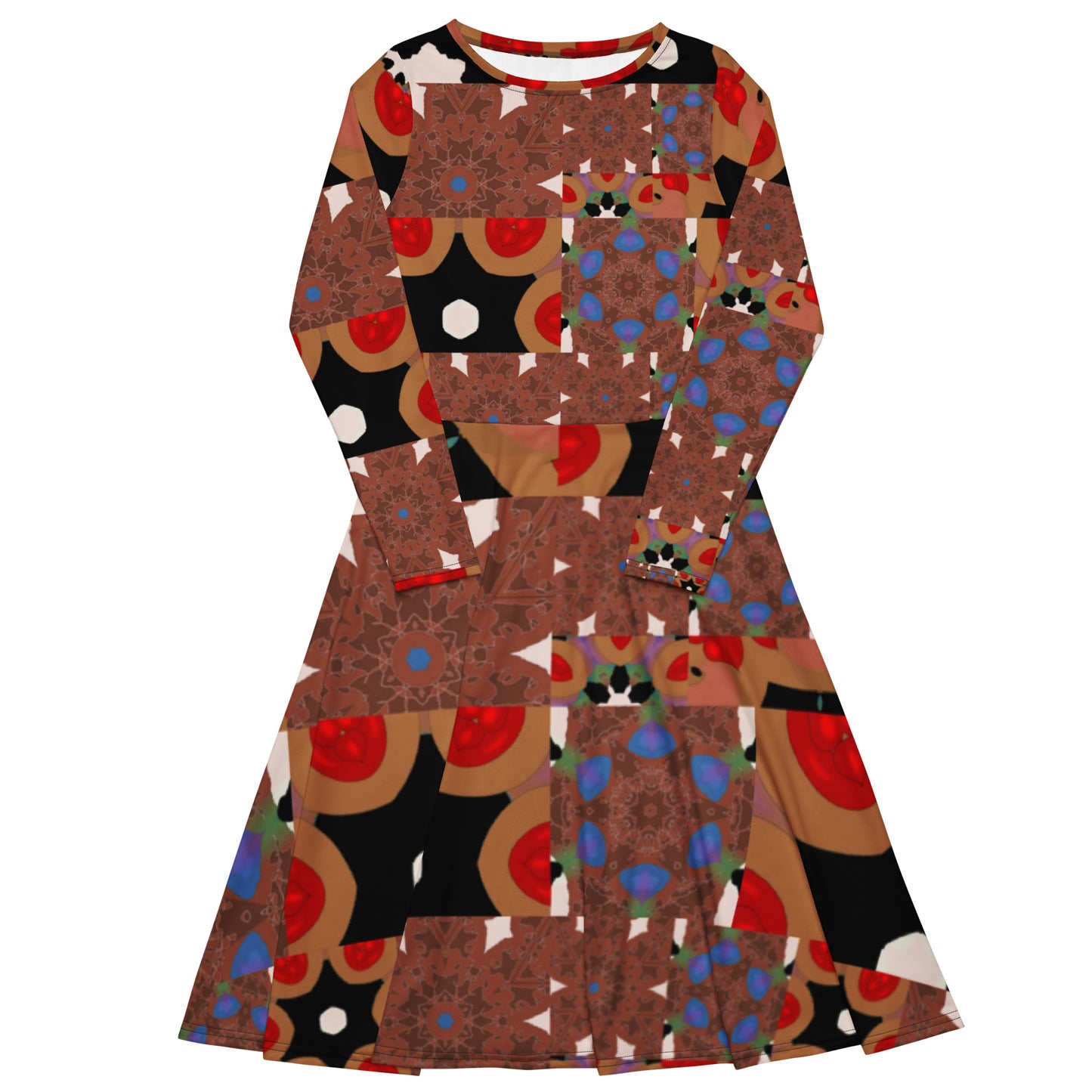 All-over print long sleeve midi dress