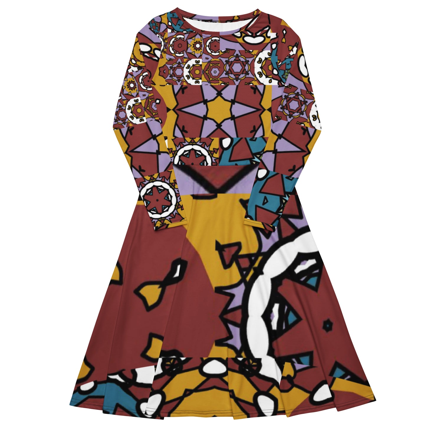 All-over print long sleeve midi dress