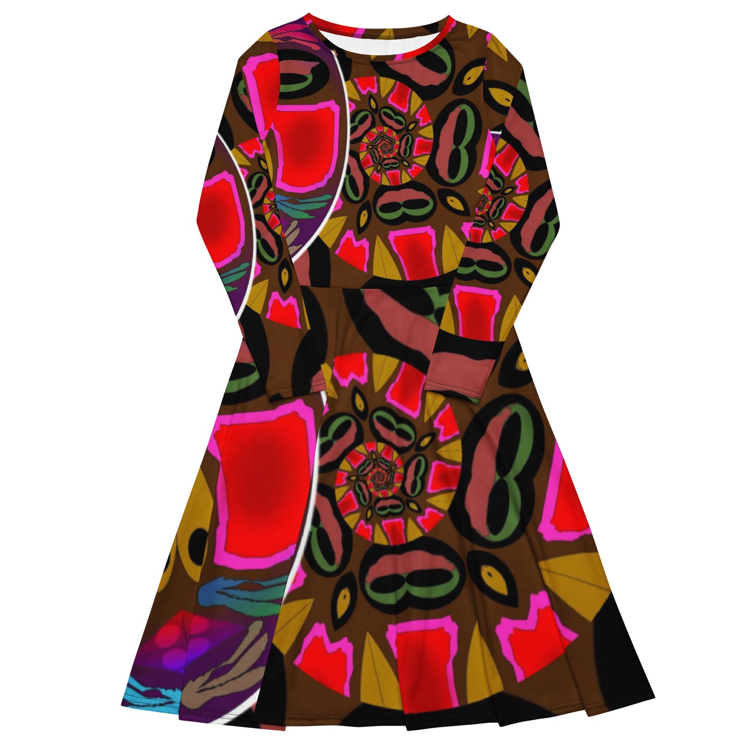 All-over print long sleeve midi dress